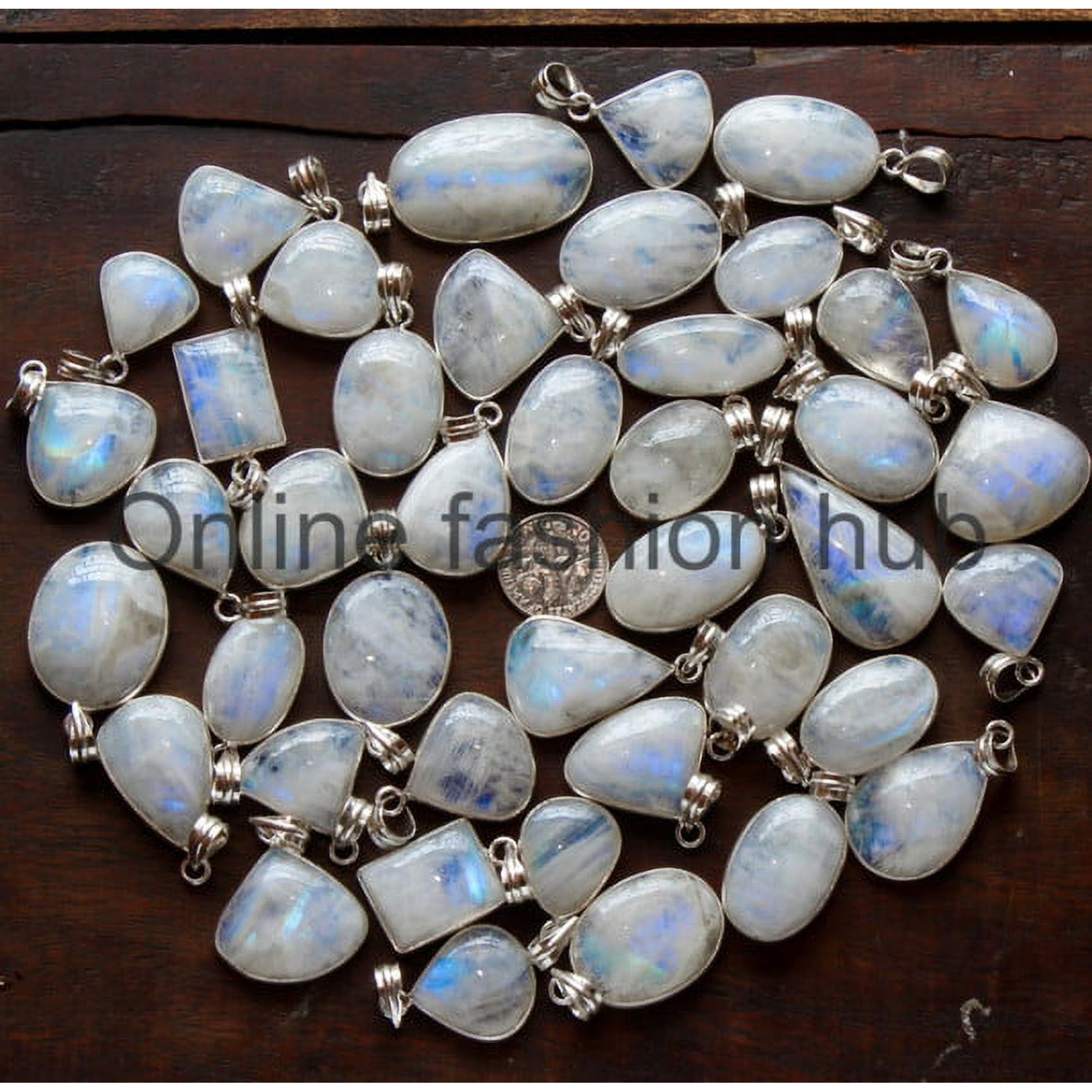 Moonstone Gemstone 925 Sterling Silver Plated Handmade Pendant 5 pcs