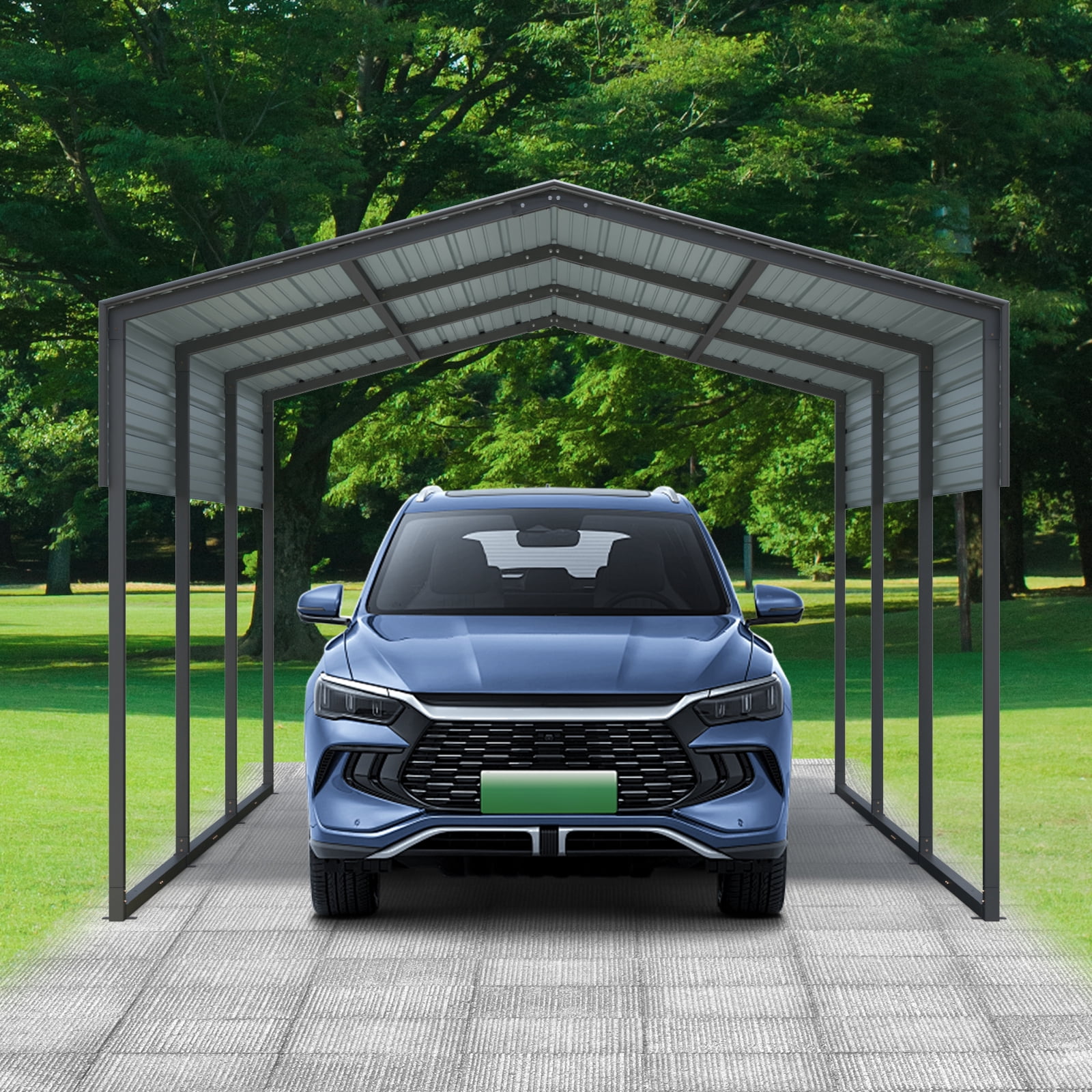 10x15ft Metal Outdoor Carport with Galvanized Steel Roof and Frame,Large Garage
