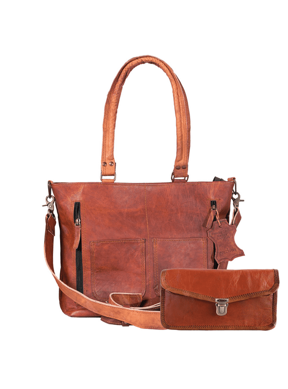 Madosh Womens Tote Handbag Genuine Leather Shoulder Purse Satchel Crossbody Ladies Brown Bag
