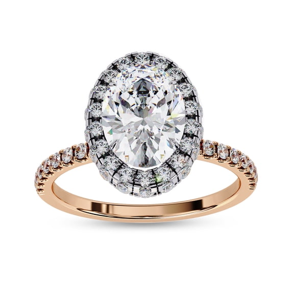 IGI Certified Lab Grown Diamond Ring | Center 9x6mm Oval Cut Halo Solitaire Engagement Promise Rings For Women In 18k Solid Rose Gold | F-G, VS-SI Quality (2.05 Ctw) Ring Size-9.5