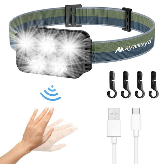 Headlamp Flashlight, 6 Mode LED Rechargeable Headlight IPX4 Waterproof Motion Sensor Head Lamp with White Red Light for Running Hiking