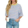 thumbnail image 3 of Cueply Tops for Women Summer Short Sleeve T Shirts Striped Design Fashion Crewneck Casual Loose Basic Tee Shirts, 3 of 9