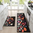 thumbnail image 2 of Kitchen Rugs Sets of 2 Floral, Waterproof Kitchen Mats Cushioned Anti Fatigue, Farmhouse Kitchen Mat Rug Non Slip Washable, Floor Comfort Mats Kitchen Home, 18'''' x 48''''+18'''' x 30'''', Black, 2 of 6