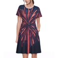 thumbnail image 1 of Vsdgher Feux d'Artifice3 pour Femmes Été 2025 Robes Midi Décontractées Légères Manches Courtes Col Rond Robe de Plage, 1 of 6