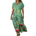 thumbnail image 2 of Yotami Women's Summer Beach Dress Boho Long Dress Short Sleeve V-Neck Floral Print Loose Flowy Dress for Everyday, 2 of 4