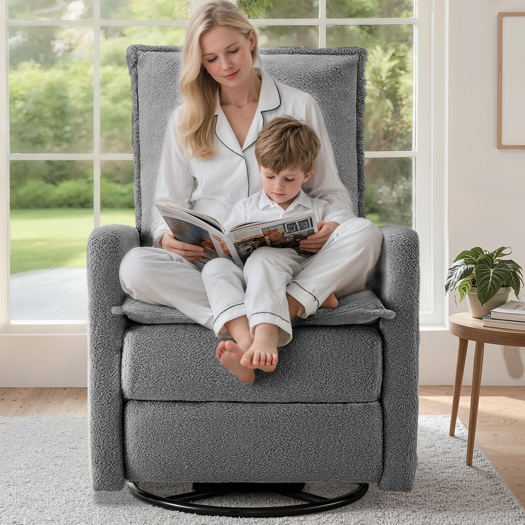 Gelloan Upholstered Swivel Glider and Recliner Nursery Chair,Grey