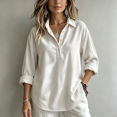 thumbnail image 4 of Womens Fashion Half Button Collared Corduroy Pullover Long Sleeve Loose Casual Blouse Curved Hem Basic Top Easy To Match Jeans And Casual Bottoms White M, 4 of 4