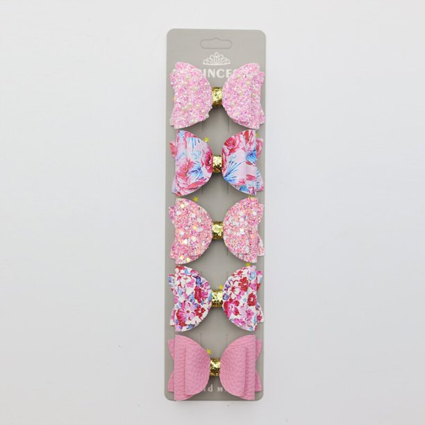 Conjuntos de 5 uds para niñas de 2,3 pulgadas, horquilla Kawaii de uso diario, pinza para el pelo lateral con lazo brillante, accesorios para el cabello, pasador bonito para niños, tocado colorido Dengxun unisex