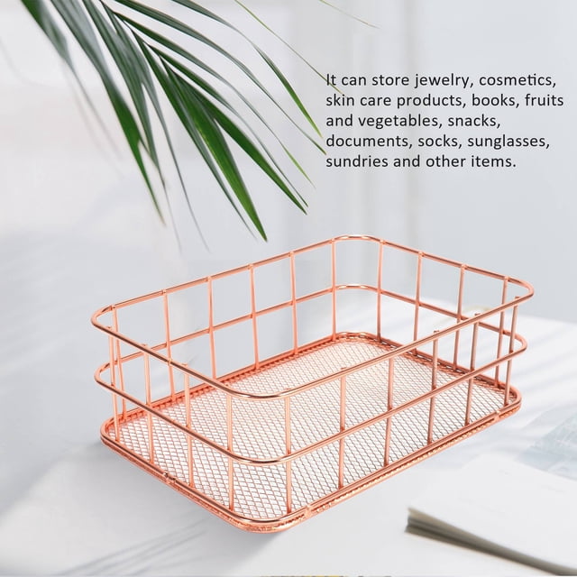 Desktop Metal Storage Basket Storage Box Iron Grid Storage Tray Net Basket Storage Bins Storage Basket Gold Fruit