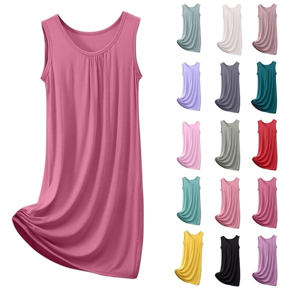 Shadoumai Womens Summer Nightgowns Sleeveless Plus Size Crew Neck Chemise Nightgown Long Soft Nightwear Loose Nightshirts
