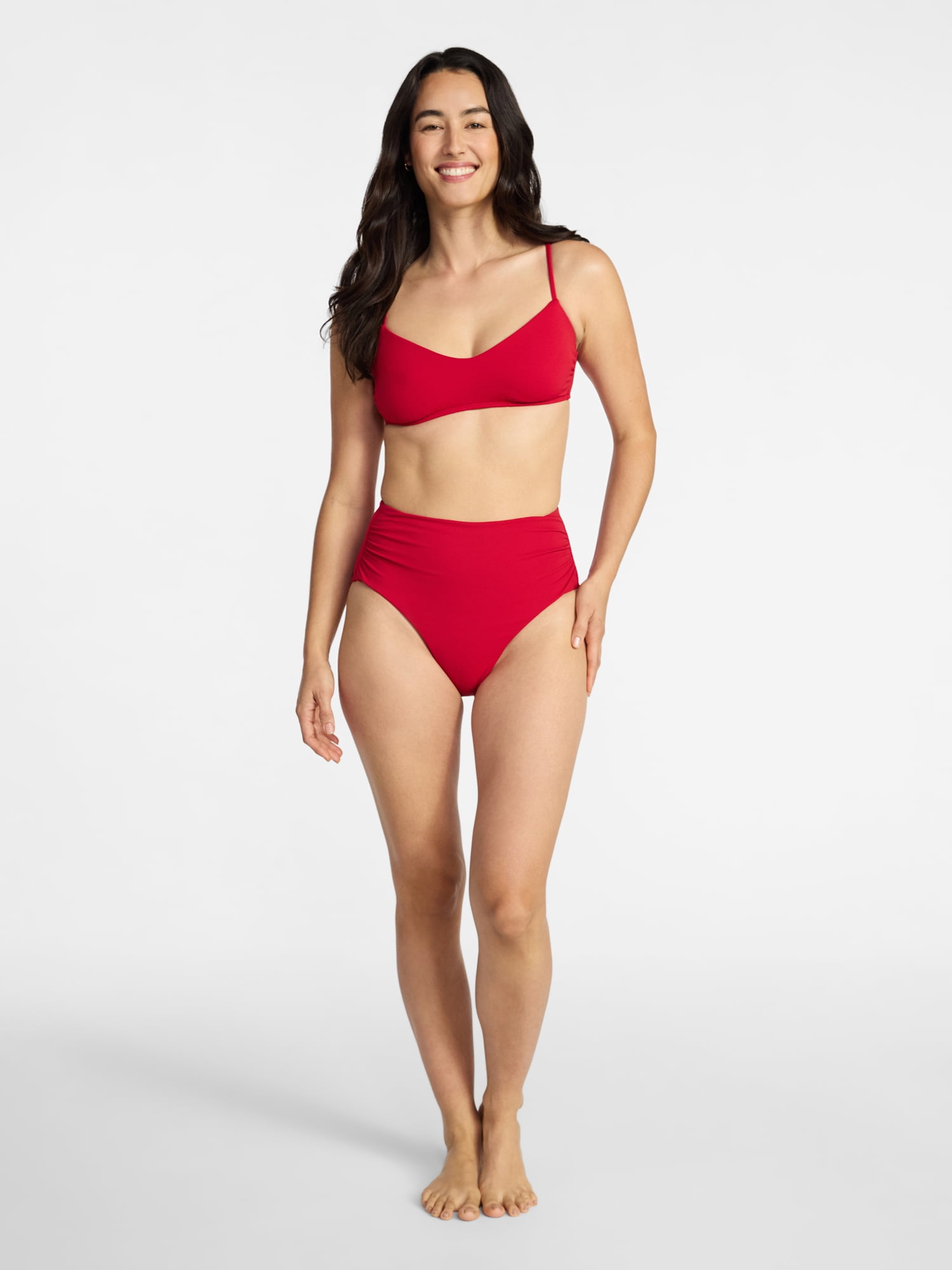 Time and Tru Women's Ribbed High Waisted Bikini Bottoms, Sizes XS-3X