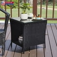 thumbnail image 2 of Hassch PE Rattan Patio Side Table with Storage, 2-Tier Accent End Table w/ Lower Shelf, Glass Top & Iron Frame, Multi-Use for Indoor or Outdoor (Black), 2 of 9