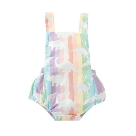 

VISgogo Baby Dinosaur Print Short Romper Sleeveless Square Collar Jumpsuit