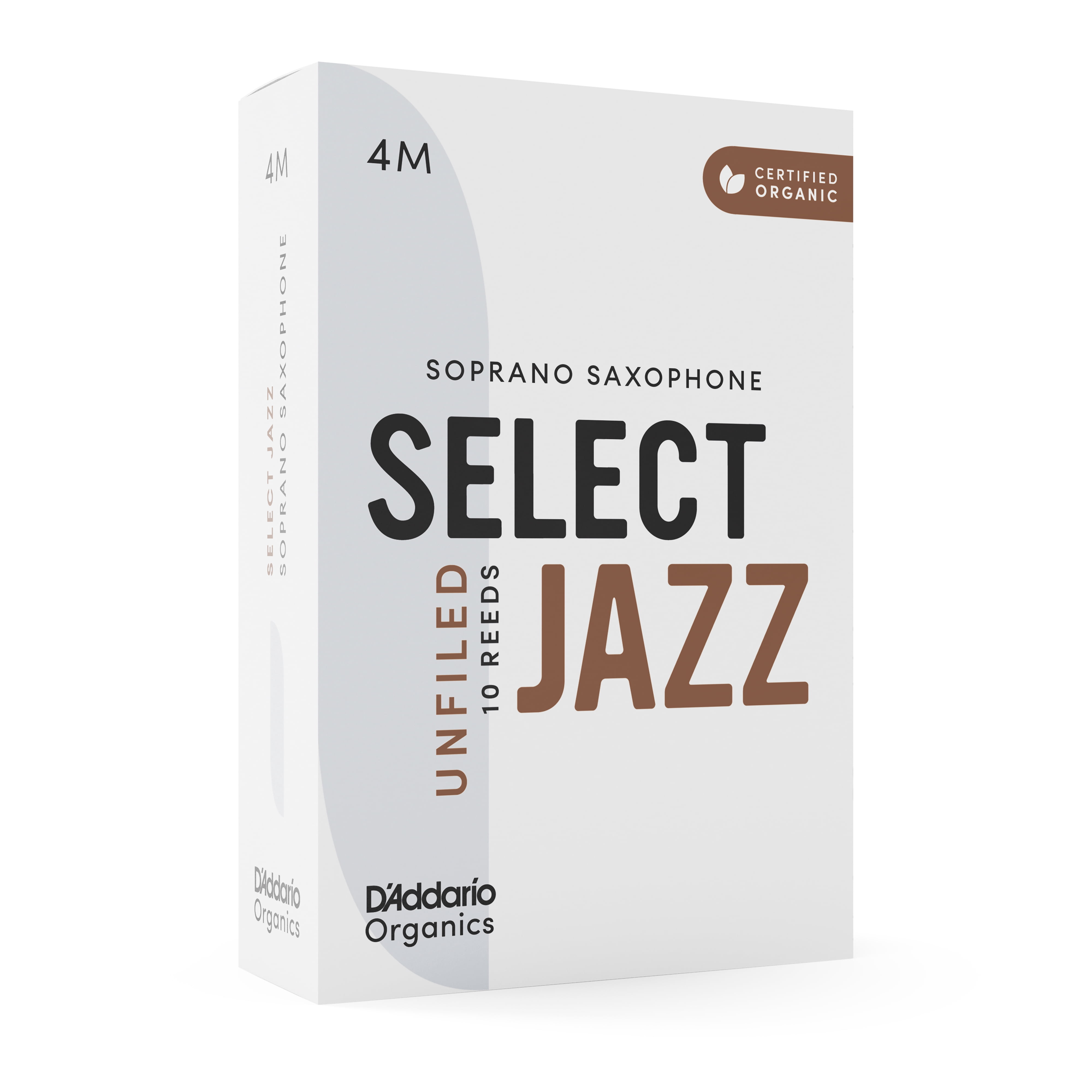 D'Addario Organic Select Jazz Unfiled Soprano Sax Reeds, Strength 4 Med, 10-pack