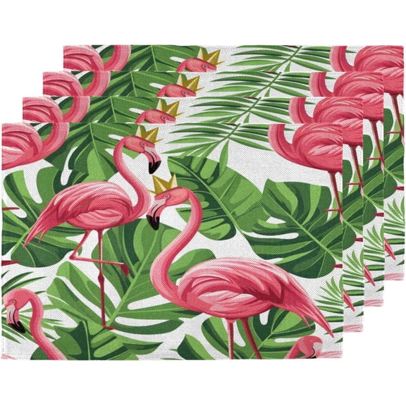 Flamingos Placemats Set of 4, Heat Resistant Table Mats for Dining Kitchen, 12x18 Inch Washable Place mats for Wedding, Birthday, Christmas, Party, Table Decor