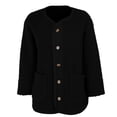 thumbnail image 2 of Women's Double Sided Fleece Jacket, Button Up Plush Coat, Soft Long Sleeve Cardigan, Cozy Winter Outerwear, Casual Fall Fashion, Functional Pocket Design, 2025 Trendy Style Black S, 2 of 6