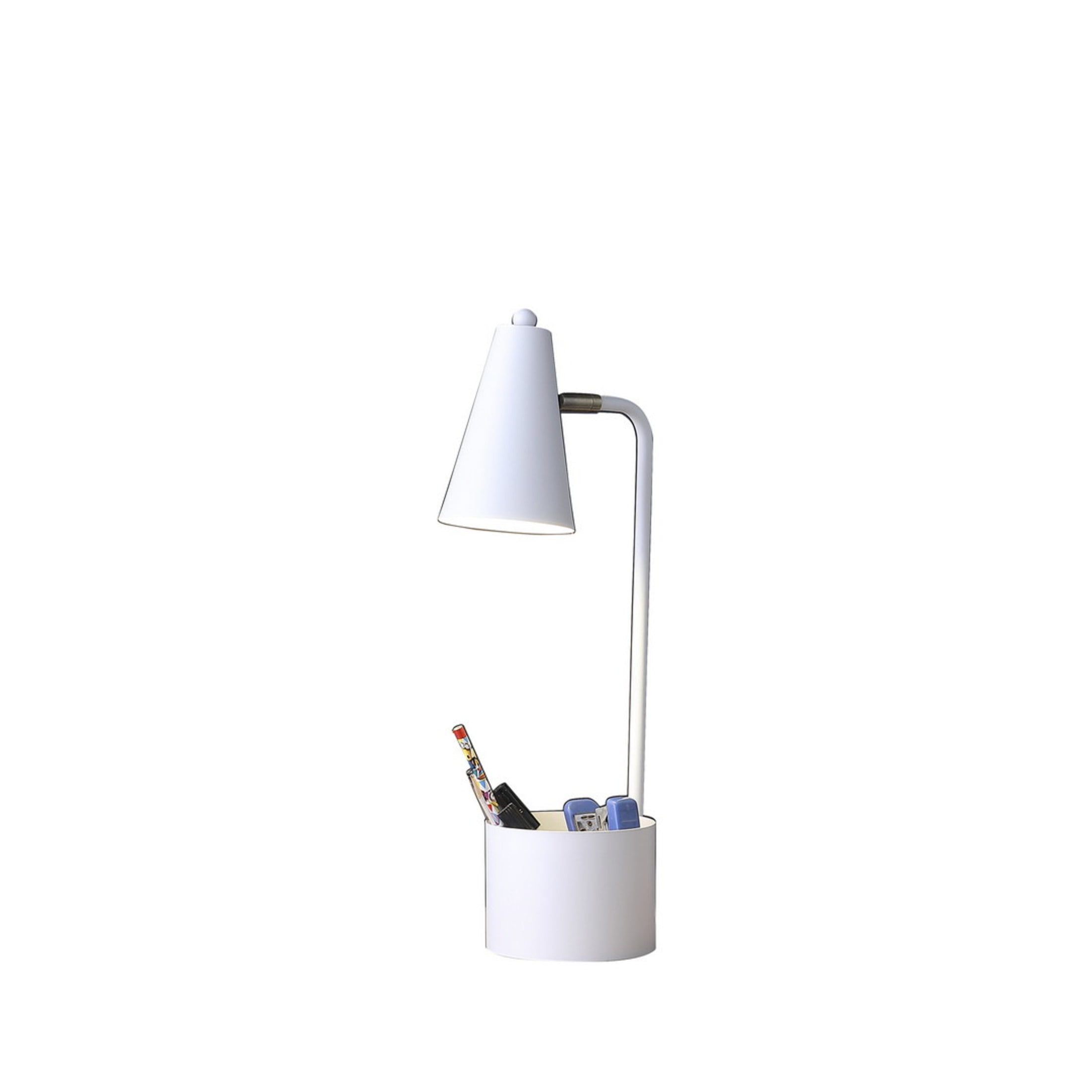 Noble House 19.5" Student Task Desk Lamp, Modern Metal Base with Organizer, Cone Shade, E26 Socket, White