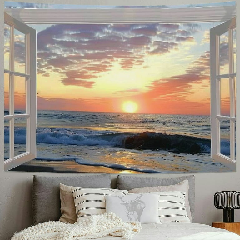 BCIIG 3D Ocean Tapestry Wall Hanging Sun Sunset Sea Beach Landscape Tapestry Window Tapestries for Bedroom Living Room Home Decor Walmart