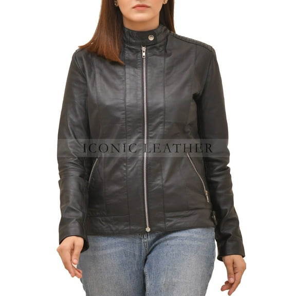 Iconic Women's Genuine Leather Biker Black Jacket