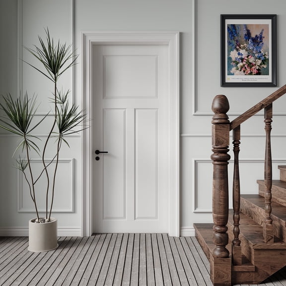 30" X 80" White 3 Panel T Shape Solid Manufactured Wood Interior Shaker Standard Door for Bedroom Livingroom Without Hardware Kit