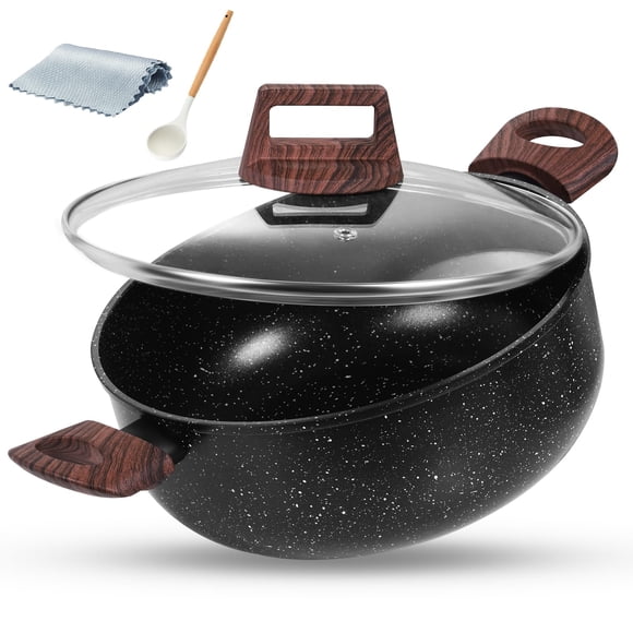 NOVRY Olla Alta Antiadherente 4.1L,Olla Sopera con Tapa de Vidrio,Libre de PFOA,Cacerola con Mangos Ergonómicos,Apto para Estufas, Inducción,Gas y Cerámica,F&aacut