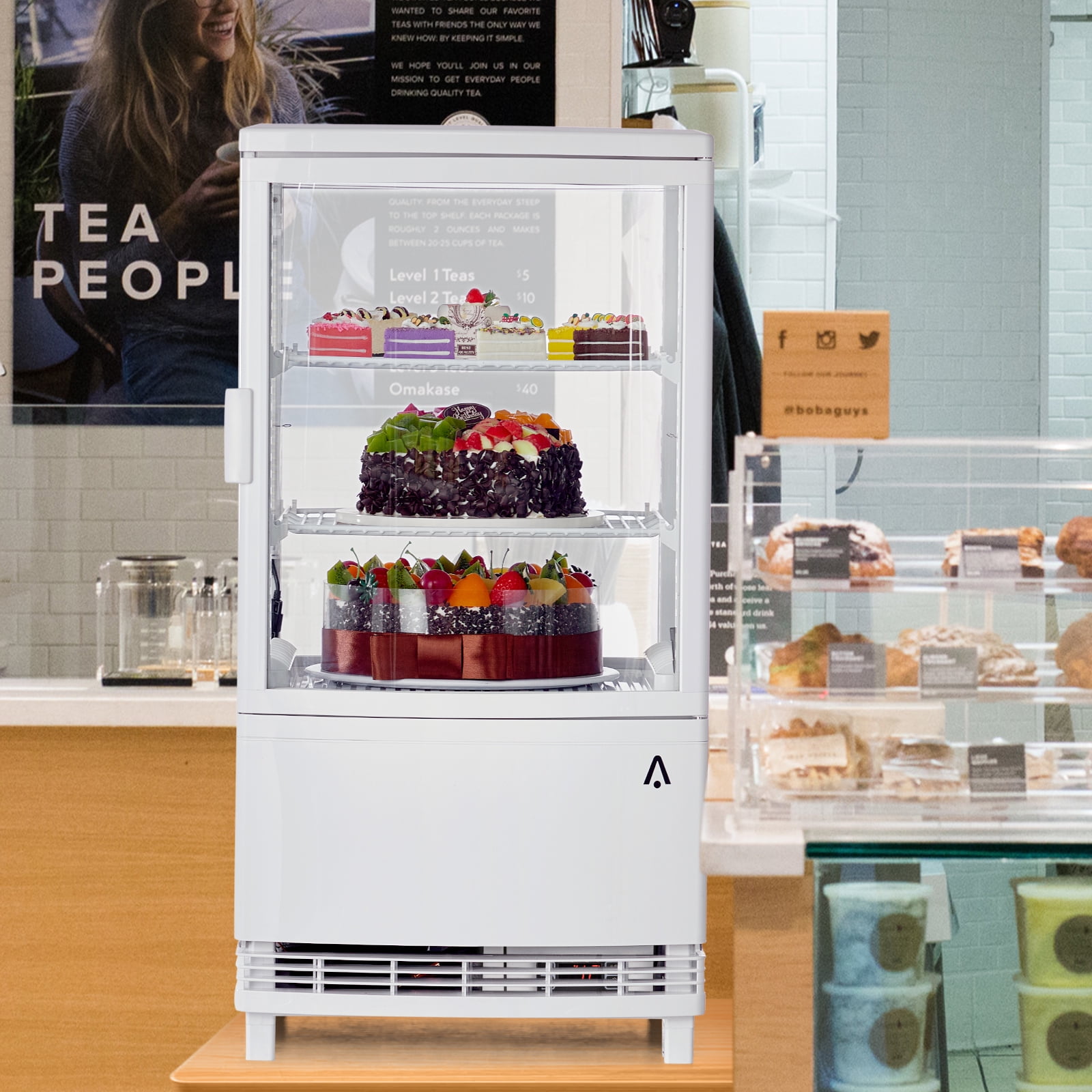 Commercial Refrigerator Display Case 2 Cu.FT, Two Glass Door Display Refrigerator Display Fridge, Countertop/Floor Refrigerator with LED Lighting, Adjustable Shelves, Double-Layered Glass