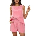 thumbnail image 2 of pstuiky Pajama Shorts Set Women Oversized Striped Print Lightweight Pajama Set Leisure Loose Fit Crew Neck Sleeveless Sleepwear with Shorts Loungewear for Teens Hot Pink S, 2 of 8