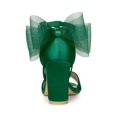 thumbnail image 2 of BLISSFUL STEP Women's Mesh Bow Heels Ankle Strap Open Toe Block Heel Sandals Green 10, 2 of 7