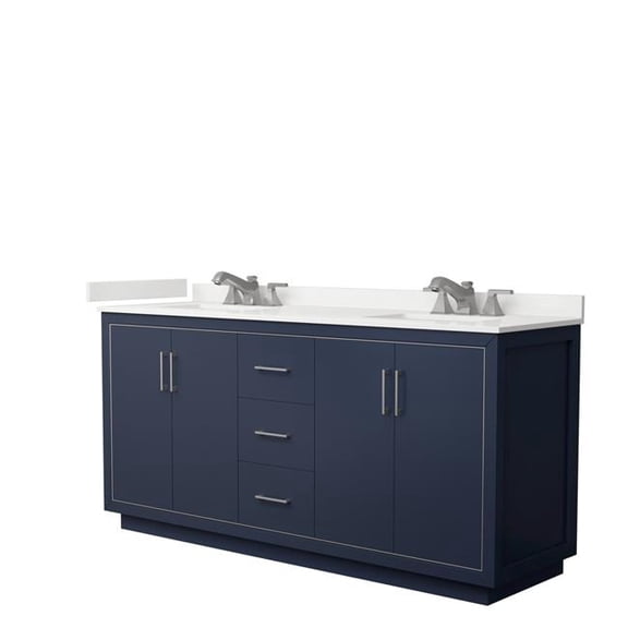 Icon WCF111172DBNWQUS3MXX 72 in. Double Bathroom Vanity in Dark Blue with White Quartz Countertop Undermount Square Sinks 3-Hole & Brushed Nickel Trim