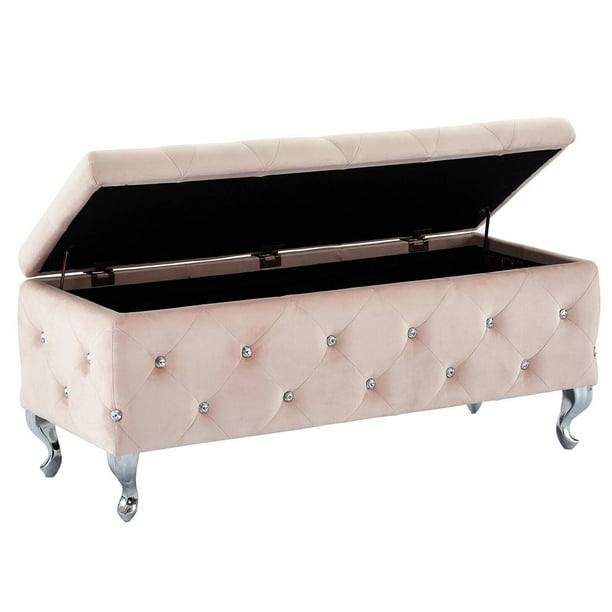 nspire RECTANGULAR STORAGE OTTOMAN VELVET METAL BLUSH Walmart Business Supplies