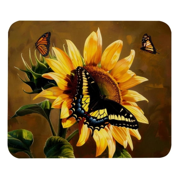 PhooArto Comfortable Mouse Pad Sunflower Butterfly Painting Desktop Mousepad , 21 x 25 cm Mouse Mat, Non-Slip Rubber Base, Improves Speed and Precision