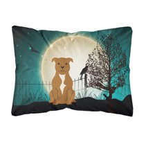 Carolines Treasures BB2237PW1216 Halloween Scary Staffordshire Bull Terrier Brown Canvas Fabric Decorative Pillow, 12H