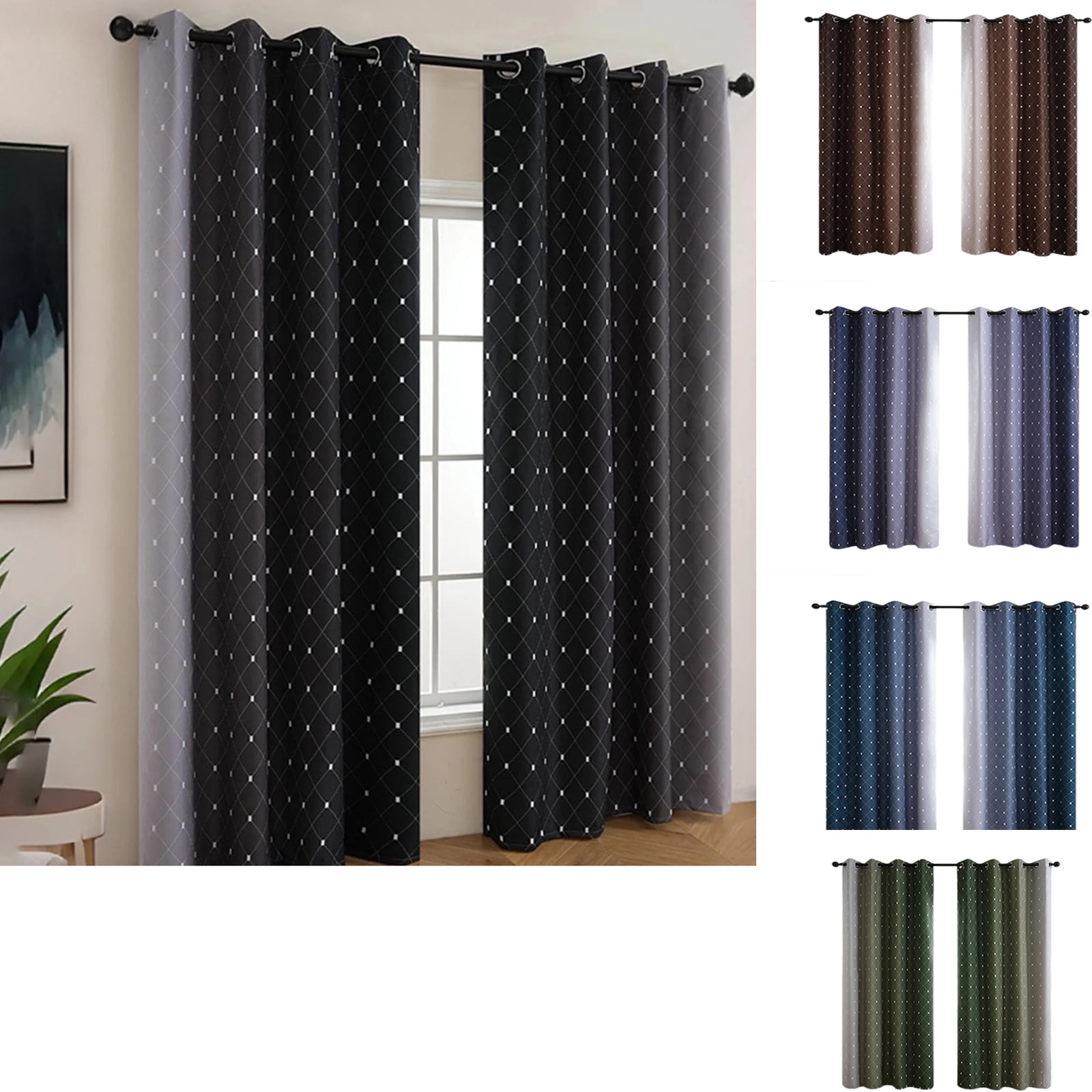 Blackout Curtains Gradient Window Drapes Bedroom Privacy Panels Thermal Insulated Room Darkening Curtains Modern Home Decor Blue