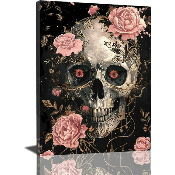 Aaheei Skull Roses Decor Wall Art Gothic Skeleton Bathroom Wall Decor Poster Pictures for Wall Canvas Print Painting Artwork for Bathroom Bedroom Living Room