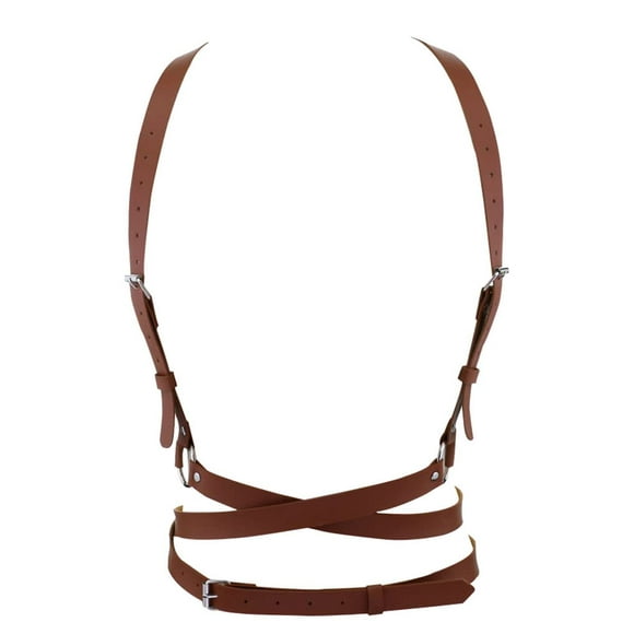 Women's Punk Waist Belt Body Chain Faux Leather Harness Adjustable with Buckles and O-Rings(SS-05Brown)