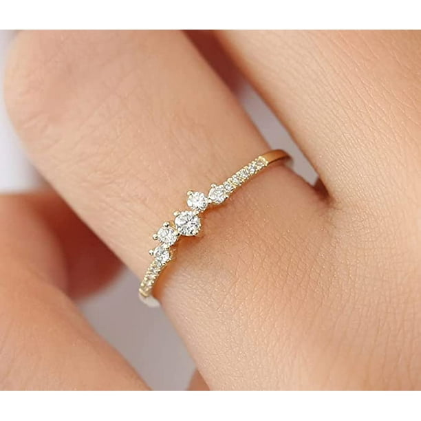 Hongchun Simple 18k Gold Rings for Teen Girls Clear Studded Eternity  Wedding Ring 18k Gold Engagement Stackable CZ Crystal Diamond Rings Women  Fashion