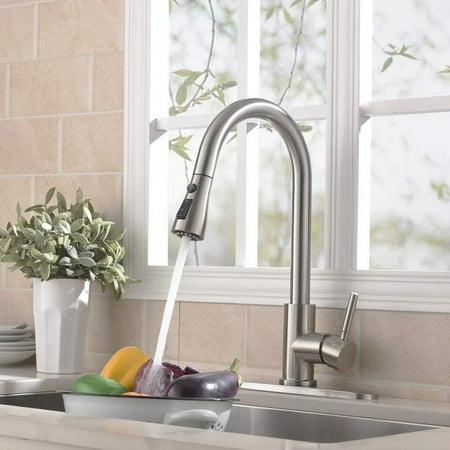 Kitchen faucets pull out spray Single Handle Stainless Steel Pull Down Sprayer Kitchen Sink Faucet, Brushed Nickel Kitchen faucets Sliver