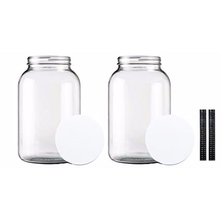 One Gallon Glass Jar with Lid and Dual Scale Thermometer-Set of 2