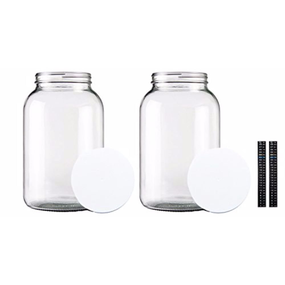 One Gallon Glass Jar with Lid and Dual Scale ThermometerSet of 2