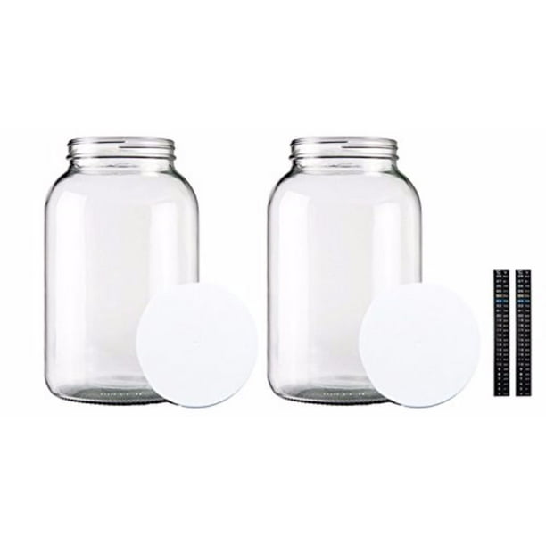 One Gallon Glass Jar with Lid and Dual Scale ThermometerSet of 2