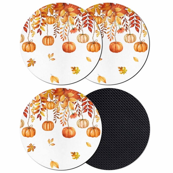 Thanksgiving Fall Pumpkins Coasters Set of 4, Absorbent Coasters for Drinks, Orange Maple Leaf Autumn Coaster for Desk Coffee Table Protection, Home Decor House Warming Gifts 4"