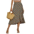 thumbnail image 6 of SAYOO Vinatge Women Long Midi Skirts 2022 Female High Waist Tie-up Split Floral Print Ruffles Irregular Hem Skirts Beachwear, 6 of 8