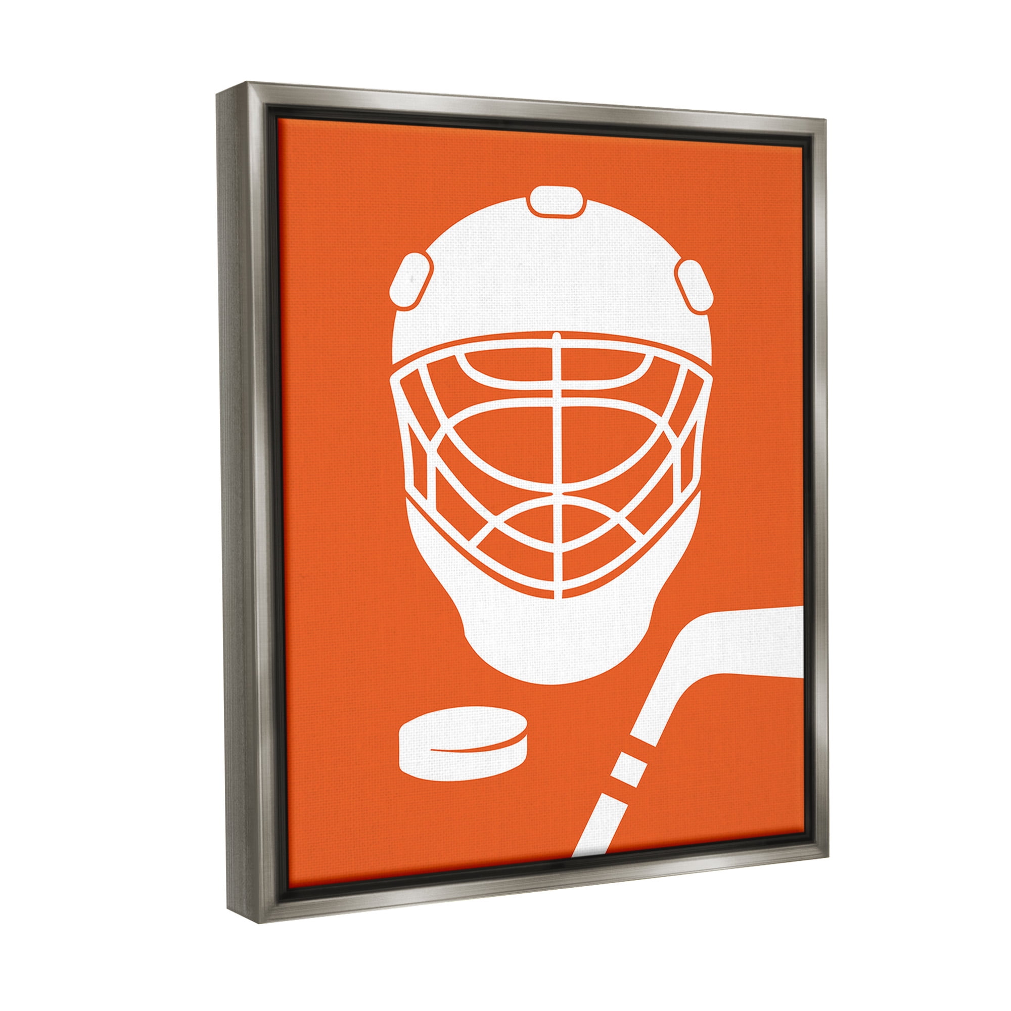 Stupell Industries Minimal Ice Hockey Gear Sports Painting Gray Floater Framed Canvas Art Print Wall Art, 25 x 31