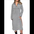 thumbnail image 1 of Vestido de Suéter A Rayas para Mujer, Otoño, de Punto Grueso, Cuello en V, Larga, Abertura, Holgado, Midi. Gris S, 1 of 9