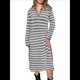 thumbnail image 1 of Vestido de Suéter A Rayas para Mujer, Otoño, de Punto Grueso, Cuello en V, Larga, Abertura, Holgado, Midi. Gris S, 1 of 9