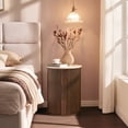 thumbnail image 6 of Faux Marble End Table with Sliding Door, 17.3" Modern Round Nightstand with Fluted Detailing & Adjustable Shelve, Compact Side Table for Bedroom Living Room, 6 of 8