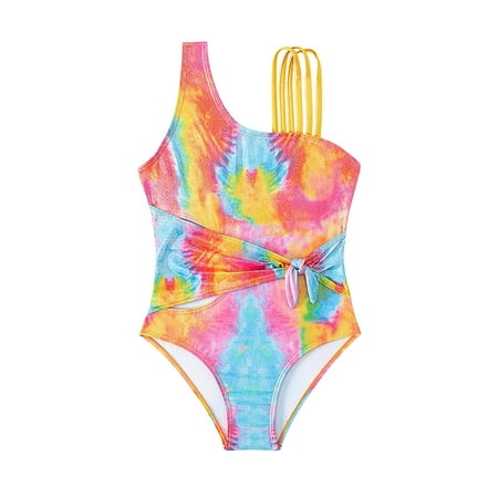 BJUTIR Girls Bathing Suits Kids Swimsuits One Shoulder Ruffle Swimwear Plaid Swimsuits Cute Summer Beachwear Multicolour Size 11-12 Years