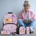 thumbnail image 2 of Garronmavis Kids Girls Backpack with Lunch Box, 4-Piece Set Includes Backpack, Lunch Bag, Pencil Case, Water Holder Case, Capybara Large Capacity School Backpack with Front Pocket, 2 of 8