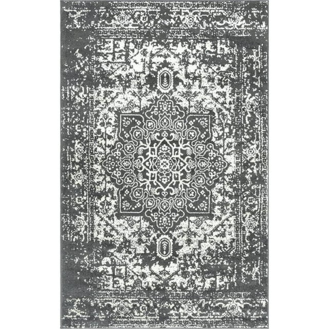 Unique Loom Richmond Medallion Border Rug 5' x 8' Rectangle Dark Gray/Ivory