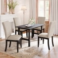 thumbnail image 2 of Family Set Farmhouse 5-Piece Wood Dining Table Set for 4, Kitchen Furniture Set with 4 Upholstered Dining Chairs for Small Places, Gray Table+Beige Chair, 2 of 9